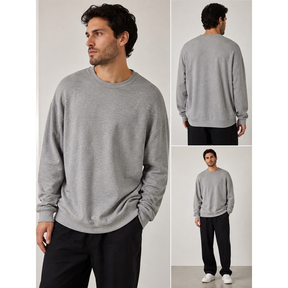 AllSaints Men's Heather Gray Oversized soft Crewneck Sweatshirt Size Large